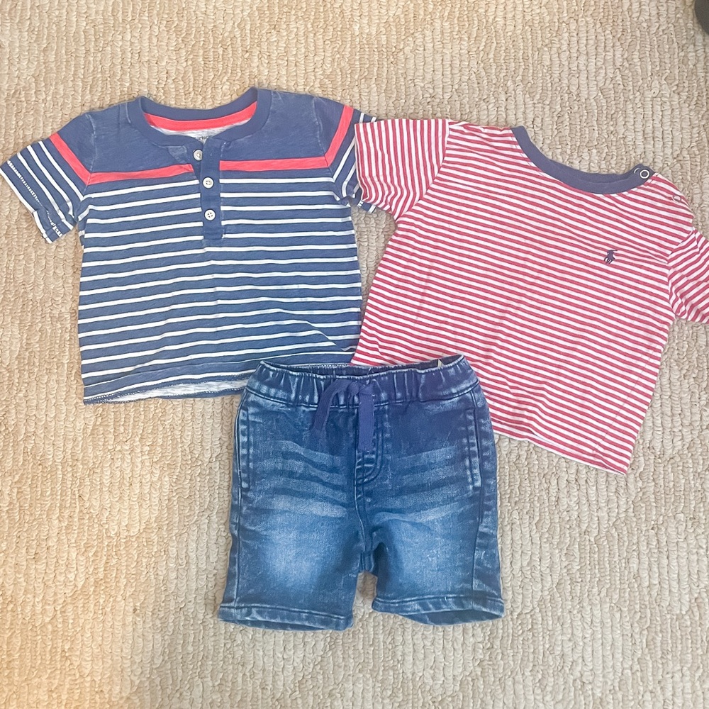 🏷️ Baby Boy Striped T-shirt Jean Short Outfit Bundle (1 Year)